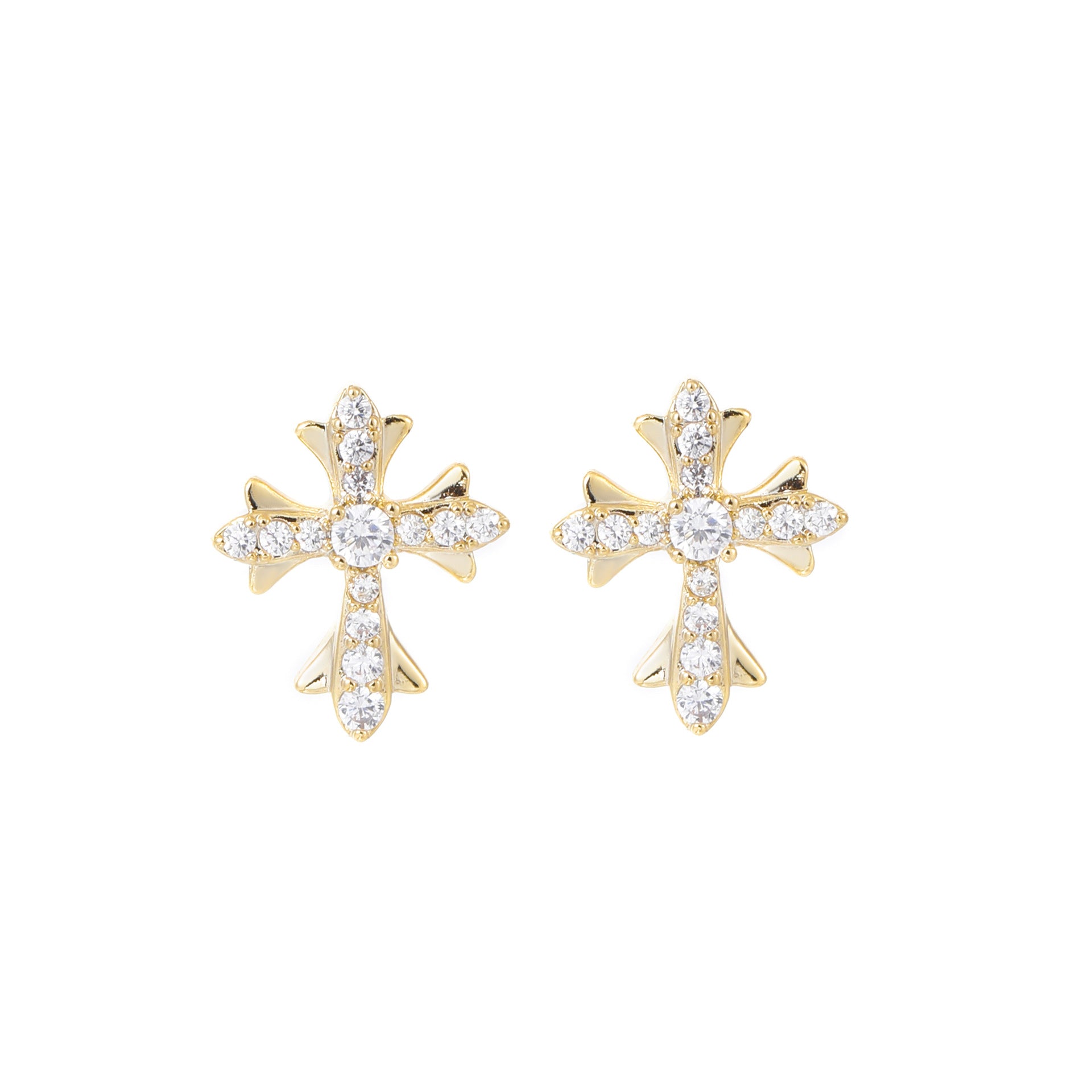 New Arrival Full Sparkle Cubic Zirconia Cross Stud Earrings, Minimal Luxury Niche Designer All-Match Elegant Daily Wear Ear Studs for Women