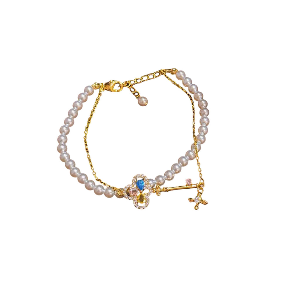 Magic Key Double Layer Pearl Bracelet, Spring New Luxury Elegant Wrist Jewelry, Exquisite Temperament All-match Bracelet