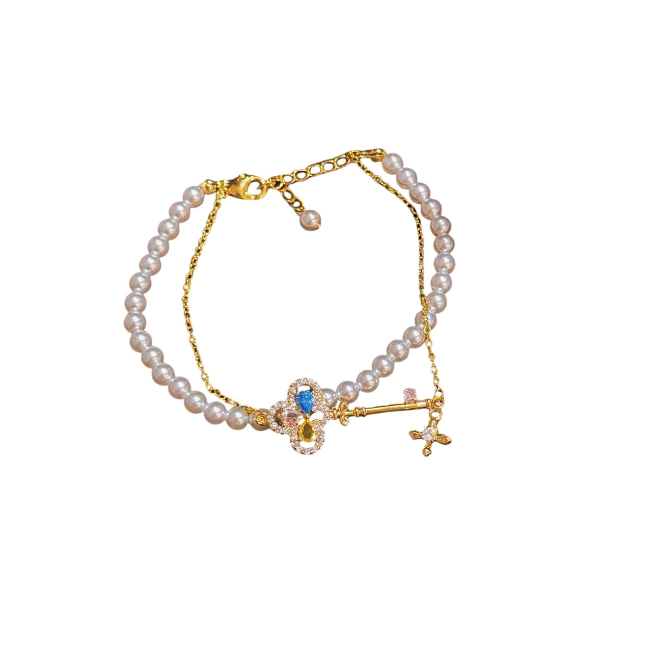 Magic Key Double Layer Pearl Bracelet, Spring New Luxury Elegant Wrist Jewelry, Exquisite Temperament All-match Bracelet