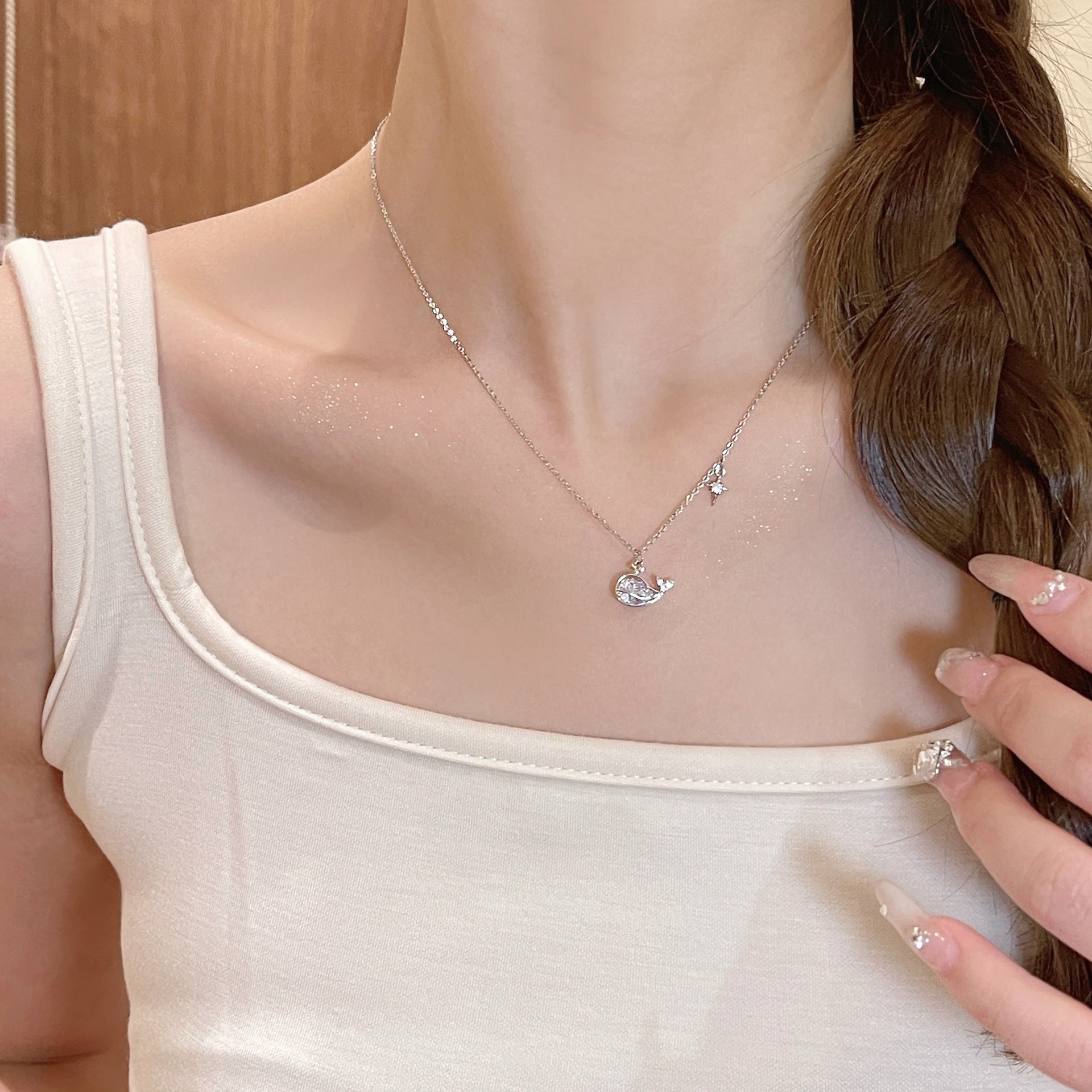 Lovely Dolphin Whale Pendant Necklace, Delicate Personalized Accessories, Elegant Daily Clavicle Chain