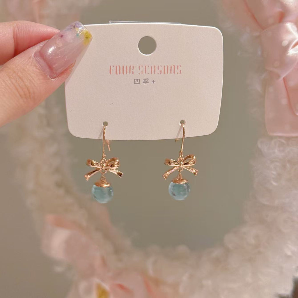 Bow Shaped Glass Dangle Earrings, Elegant Sweet Cool Style Hook Earrings, Luxury Delicate Temperament Jewelry for Women Daily Wear