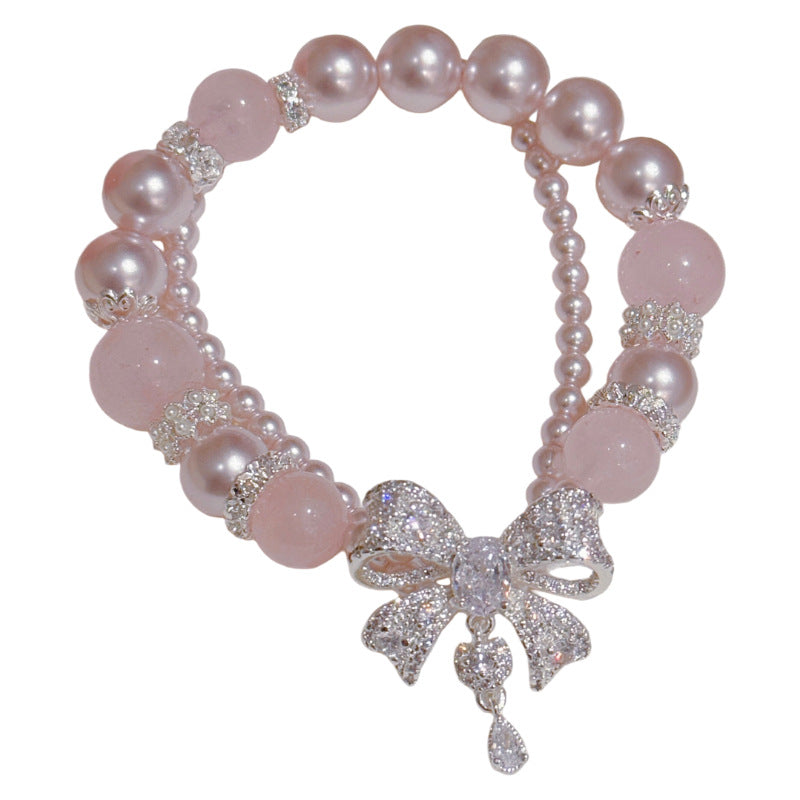 Bow Crystal Pearl Bracelet Elegant Sweet Luxury Versatile Women Hand Accessories