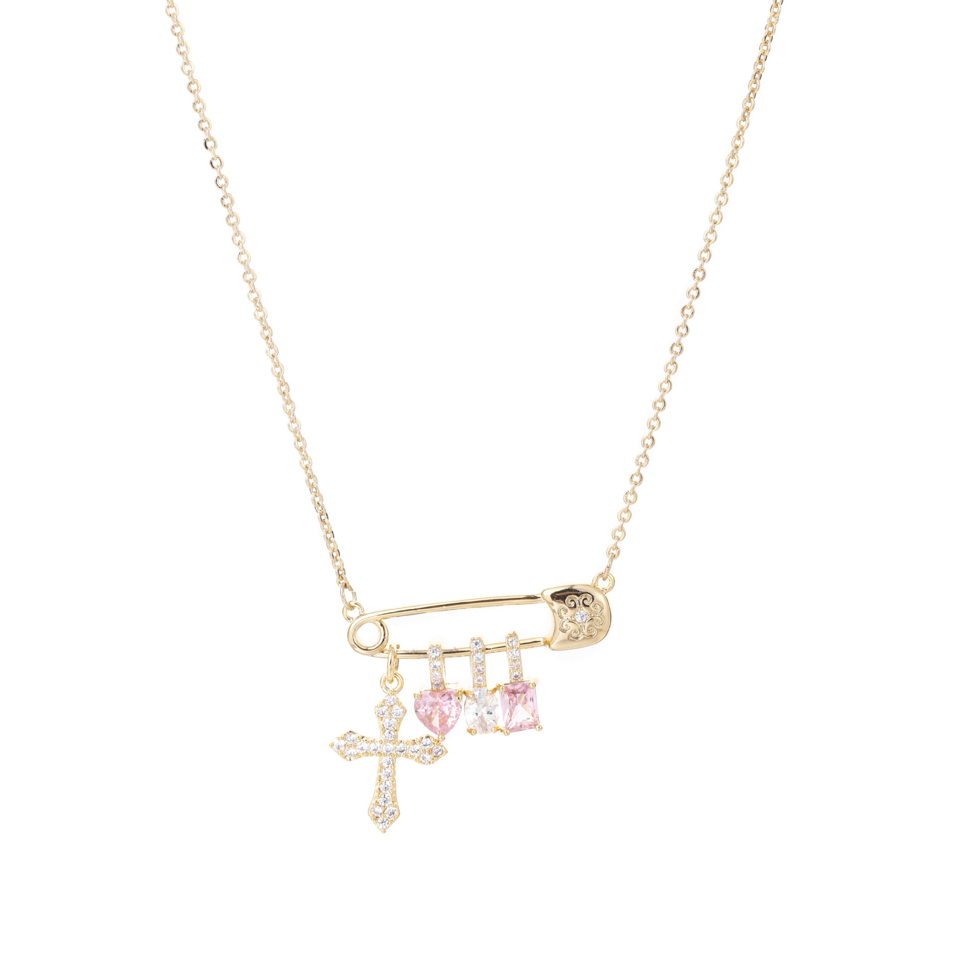 Paperclip Cross Pendant Necklace, Inlaid Sparkling Zircon, Fresh Sweet Luxury Niche Design Jewelry