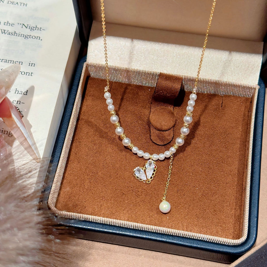 French Style Heart Pearl Necklace, Elegant High-end Pendant Chain, Exquisite Fashion Jewelry for Daily Wear