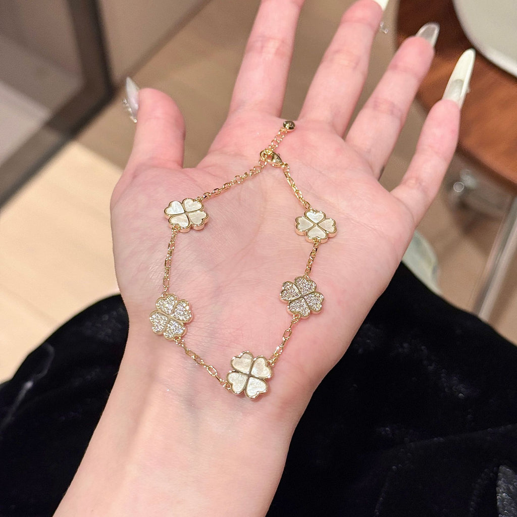 European Minimal Clover Bracelet for Women, Ins Style Shell Inlaid Luxury Jewelry