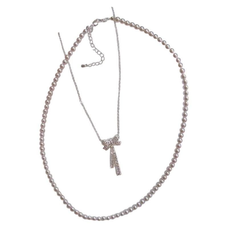 Bow Pearl Double Layer Necklace, Luxury Niche Elegant Clavicle Chain, Sweet Exquisite Fashion Jewelry
