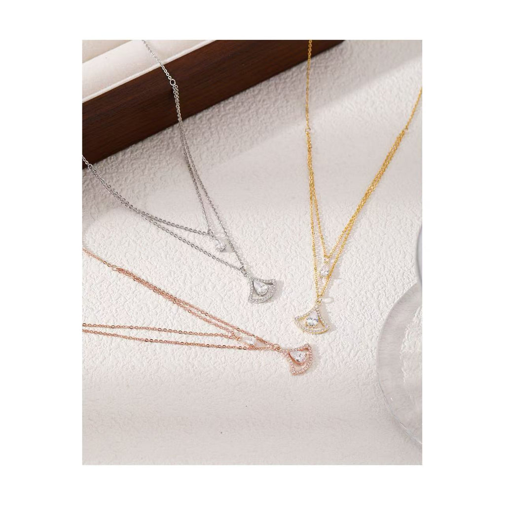 Double Layer Stackable Ginkgo Leaf & Teardrop Cubic Zirconia Clavicle Necklace, Minimalist Luxury Niche Design All-Match Dainty Choker Jewelry