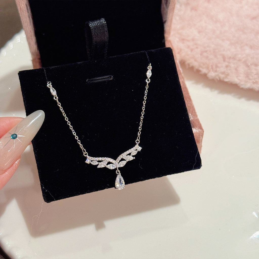 Water Drop Zircon Mermaid Tail Necklace, Elegant Sweet Luxury Daily Women Jewelry