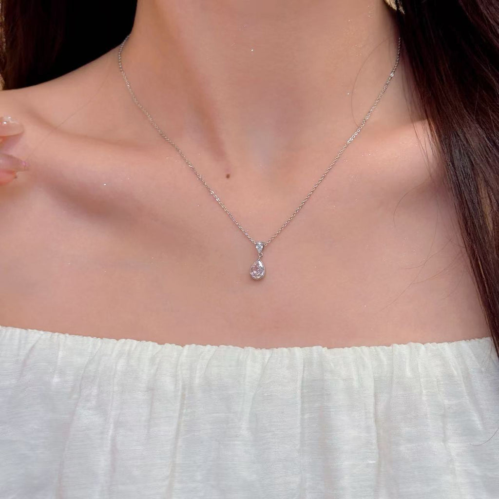 Super Shiny Ice Cut Clavicle Chain, Sparkling Water Drop Zircon Pendant Necklace, Luxury High-grade Exquisite Fashion Jewelry