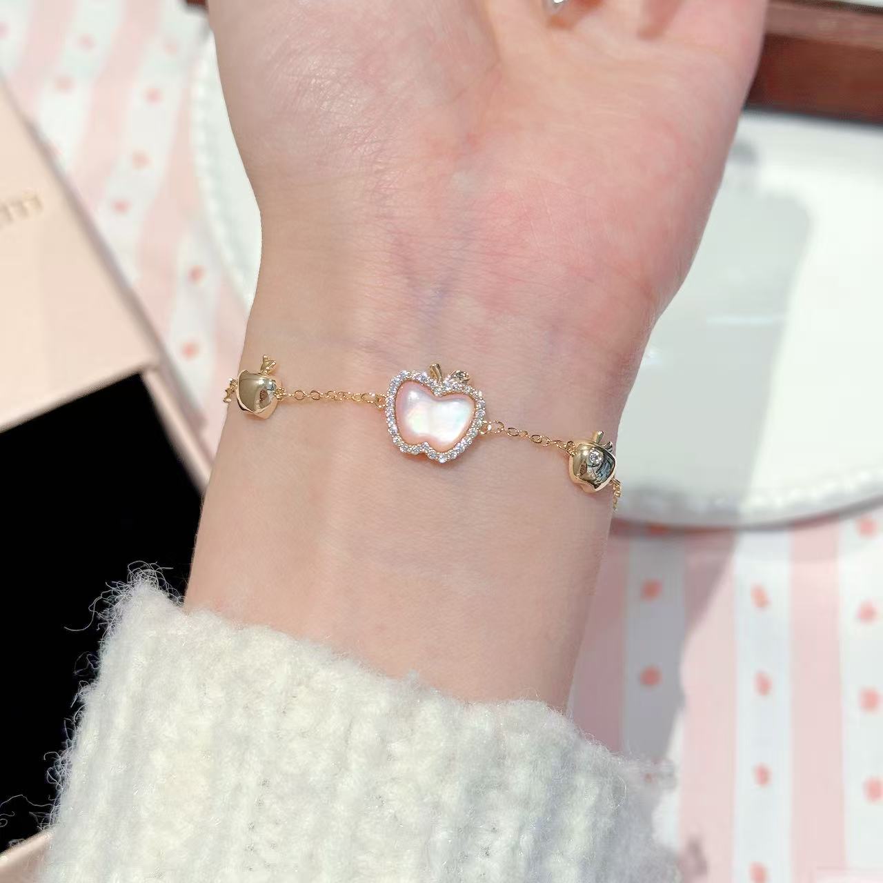 Pink Apple Natural Shell Bracelet, Sweet Elegant Daily Fashion Hand Ornament