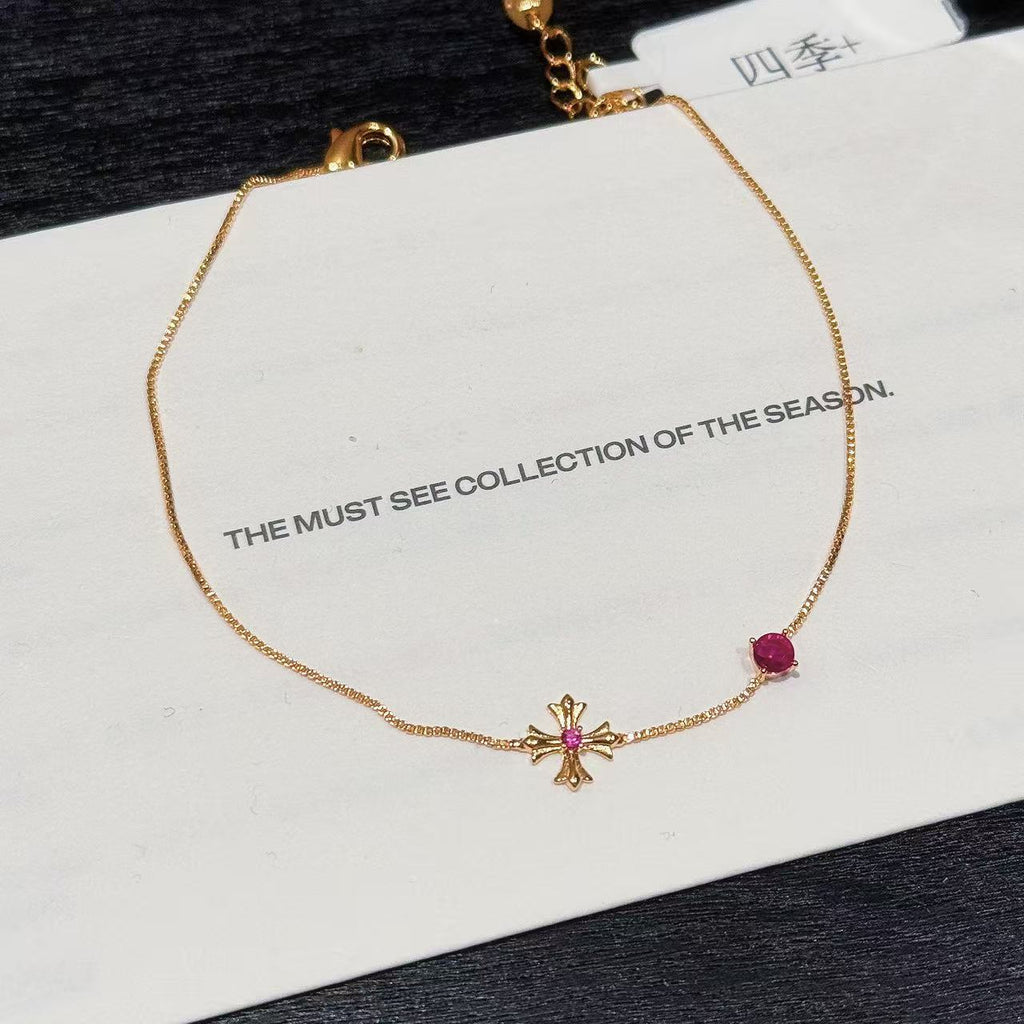 Ruby Cross Bangle, Fashion Premium Hand Jewelry, Stylish Lucky Bracelet for New Year & Zodiac Year