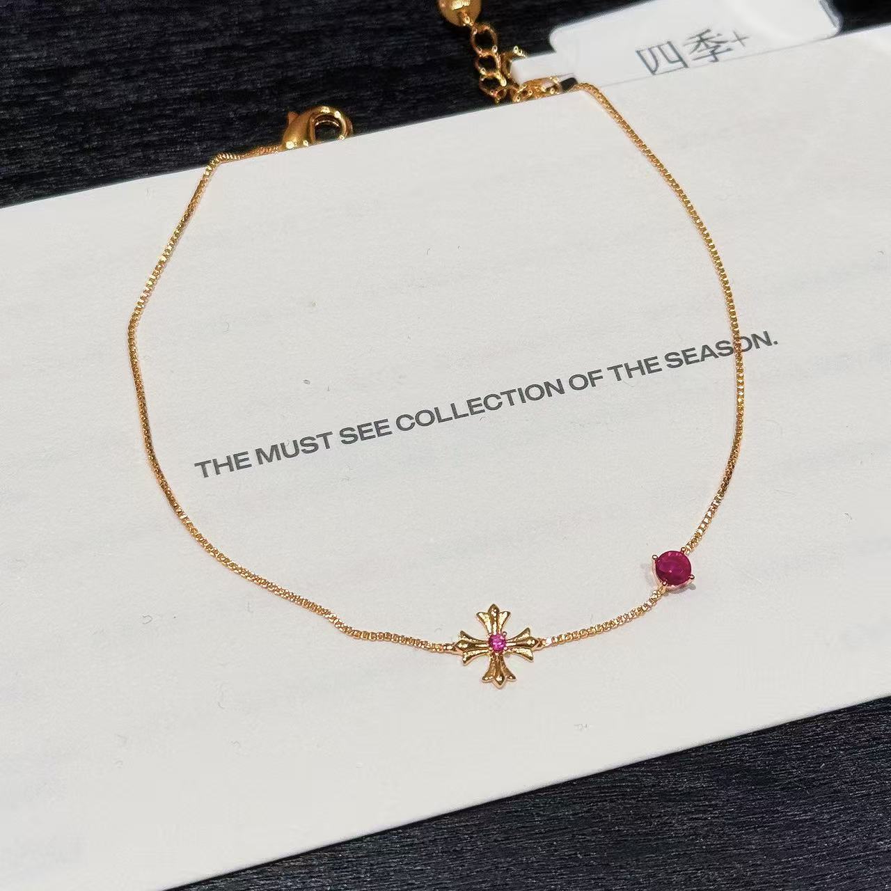 Ruby Cross Bangle, Fashion Premium Hand Jewelry, Stylish Lucky Bracelet for New Year & Zodiac Year