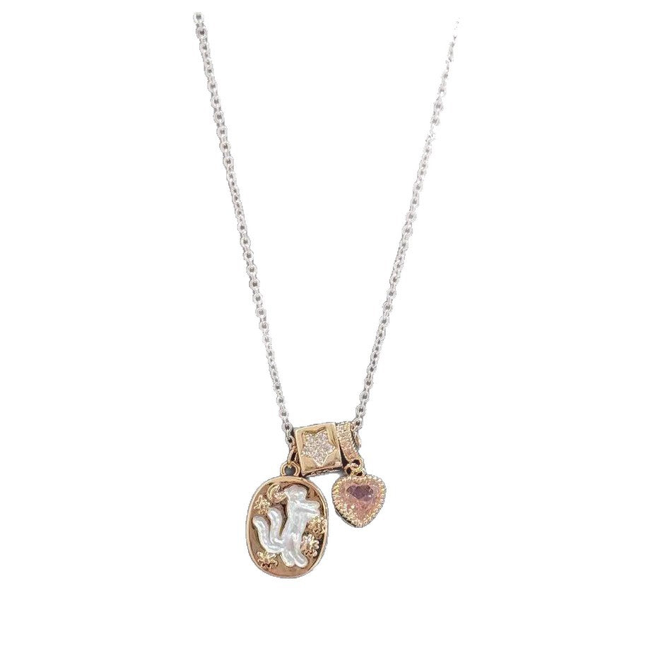 Sweet Cat Heart Pendant Necklace, Elegant Fashion Daily Neck Jewelry