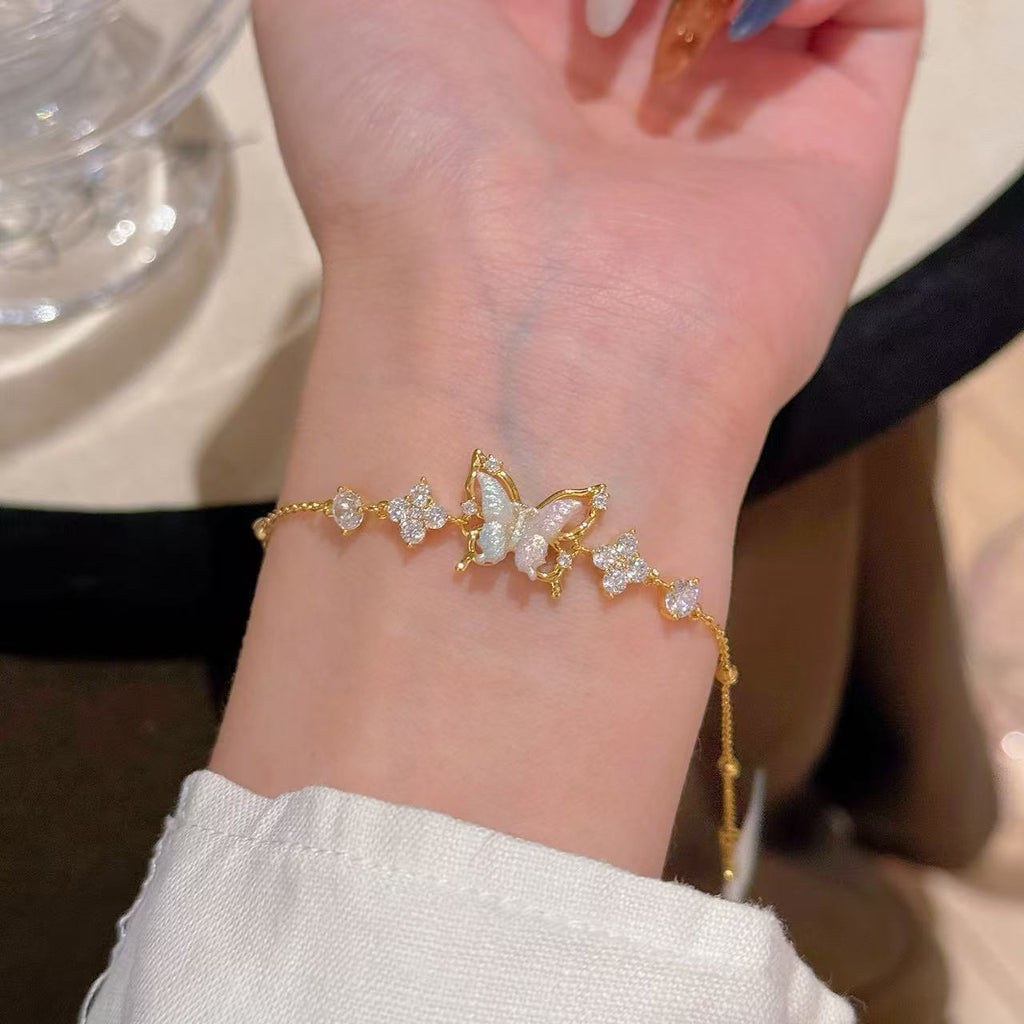 Two Tone Gradient Sparkling CZ Butterfly Bracelets for Women, Niche Luxury Dainty Elegant Sweet Versatile Fine Wrist Jewelry