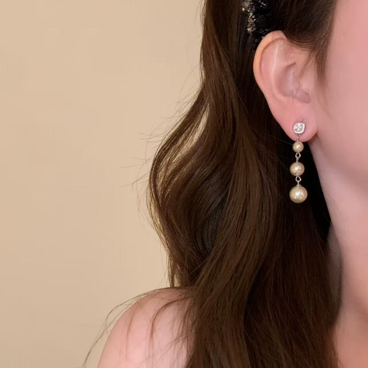 Luxury Long Tassel Pearl Dangle Earrings, Dainty Elegant Face Slimming All-Match Women Drop Ear Jewelry