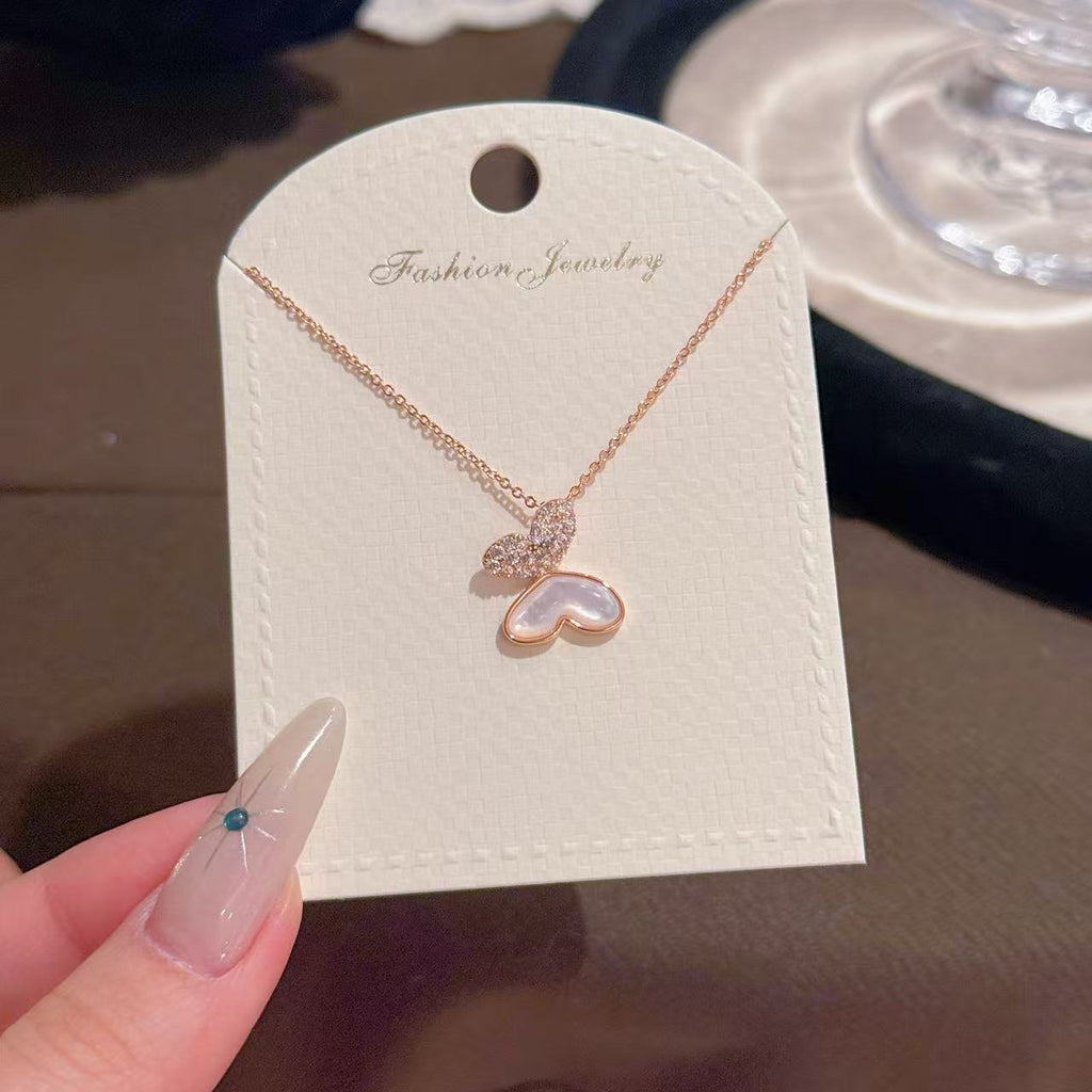 Custom Vivid Butterfly Necklace, Ins Minimal Luxury Niche Clavicle Chain with Natural Shell, Elegant Dainty Women Jewelry