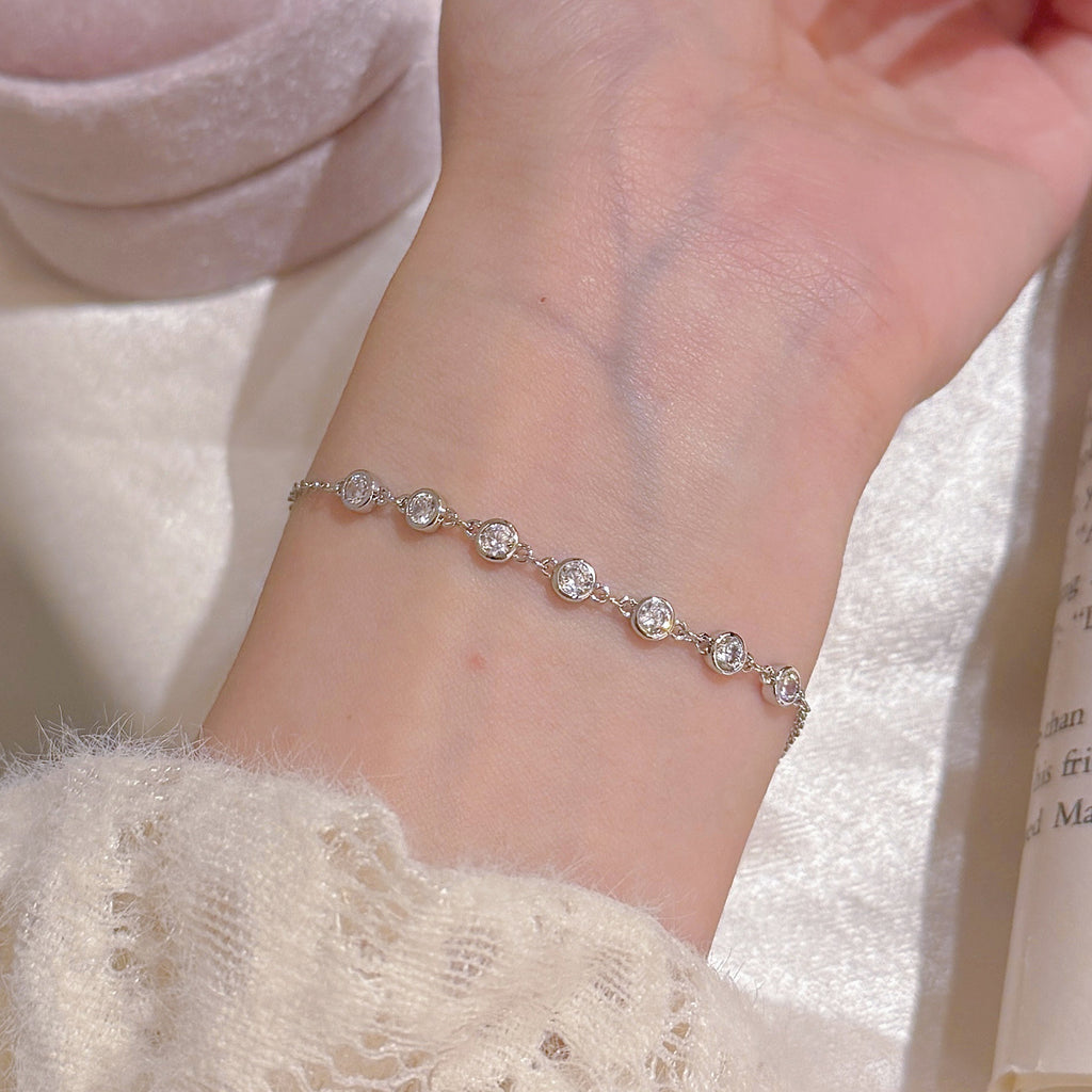 Minimal Round Zircon Bracelet, Luxury Niche Elegant Bangle, Versatile Daily Commuter Fine Jewelry for Women