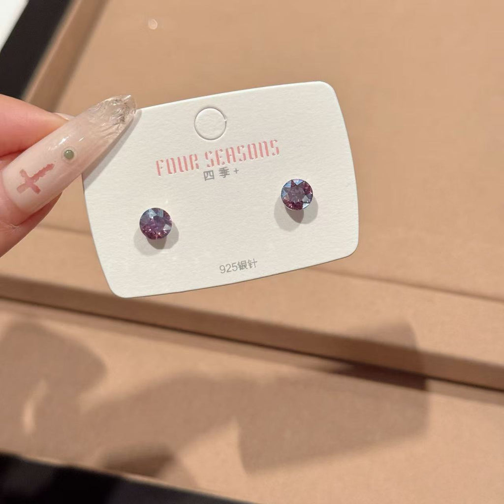 Women 3 Pairs Bling Bling Crystal Ear Studs Colorful Simple Style Silver Needle Ear Piercing Accessories Ear Healing Earrings Set