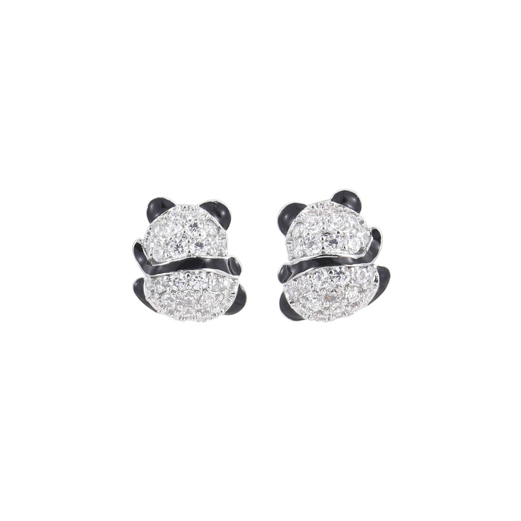 Panda Zircon Stud Earrings, Luxury Cute Silver Needle Earrings, Fashion Niche Versatile Animal Ear Jewelry