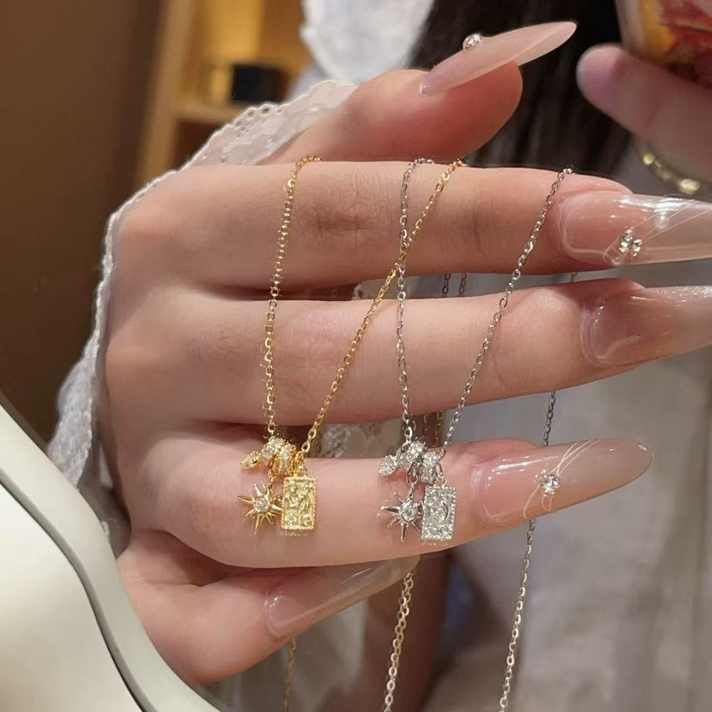 Shiny Star Zircon Clavicle Necklace, Elegant Sweet Daily Luxury Pendant Necklace