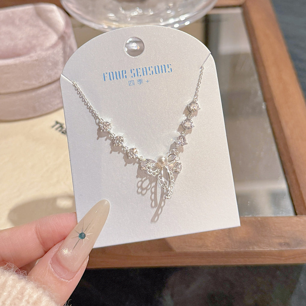 Bow Jewelry Set, Dainty Luxury Lace Trim Accessories, Sparkling Sweet Fresh Necklace Earrings Bracelet for Women