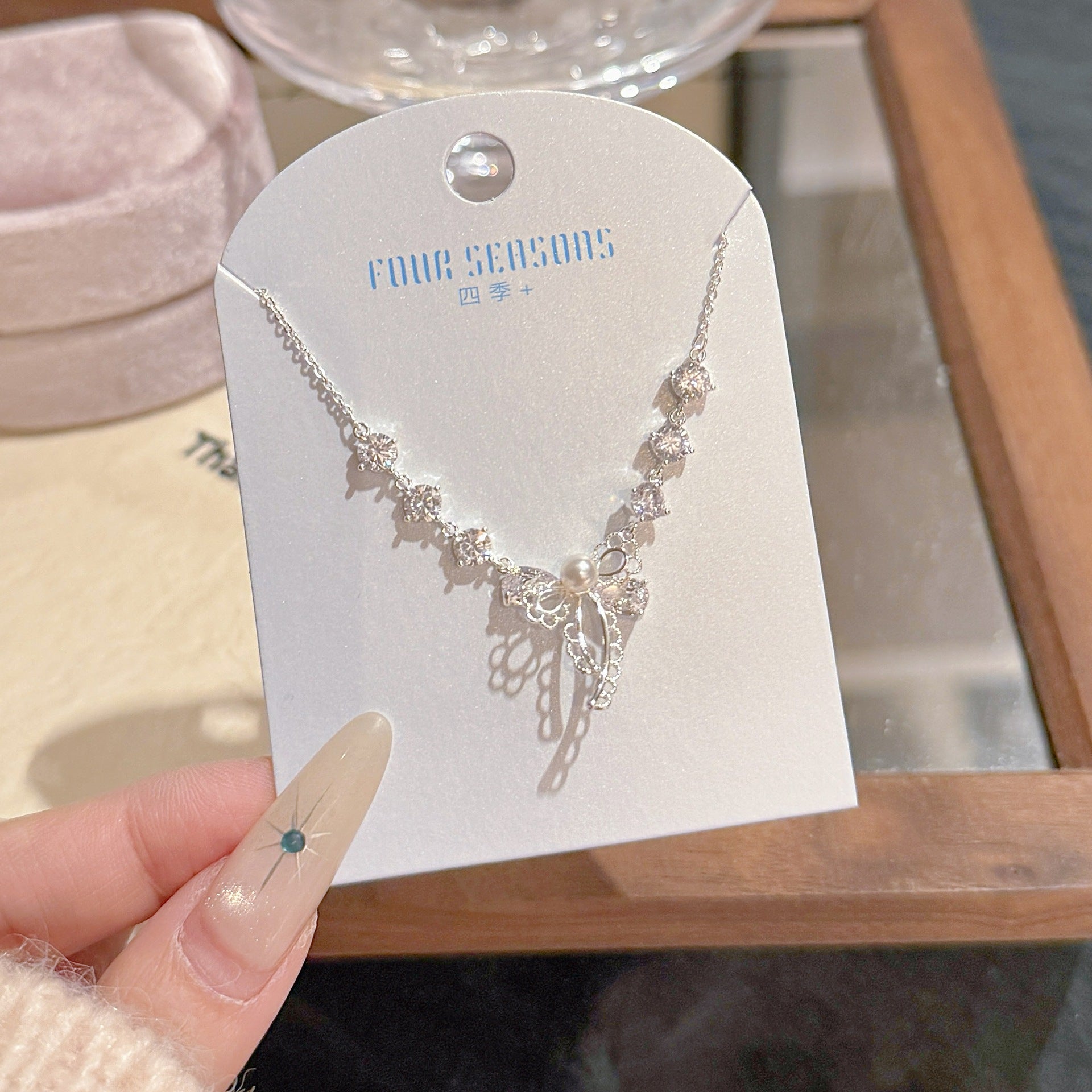Bow Jewelry Set, Dainty Luxury Lace Trim Accessories, Sparkling Sweet Fresh Necklace Earrings Bracelet for Women