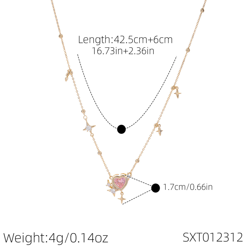 Sparkly Heart Clavicle Necklace, Luxury Niche Stylish Design Dainty Pendant Necklace