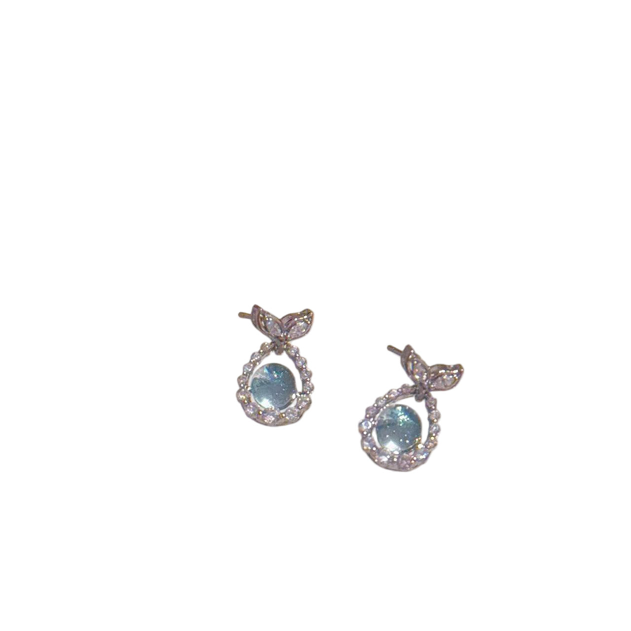 S925 Silver Mermaid Tears Earrings, Elegant Cold Tone Delicate Sweet Fashion Stud Earrings