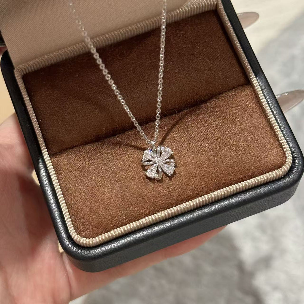 Lucky Four Leaf Flower Necklace, Wealth Blessing Fashion Clavicle Chain, Luxury Elegant Delicate All-match New Year Jewelry
