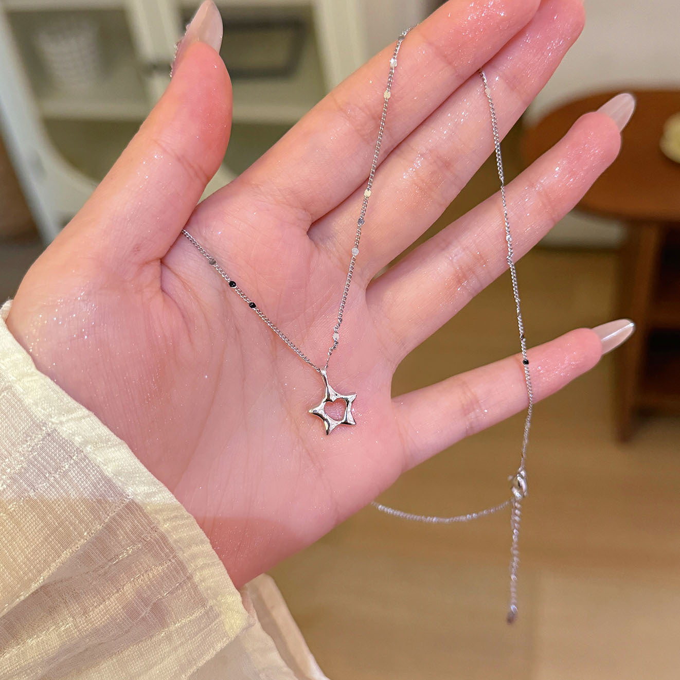 Cold Tone Star Tassel Necklace, Niche Design Shiny Zircon Pendant Clavicle Chain, Luxury Elegant Delicate Fashion Jewelry