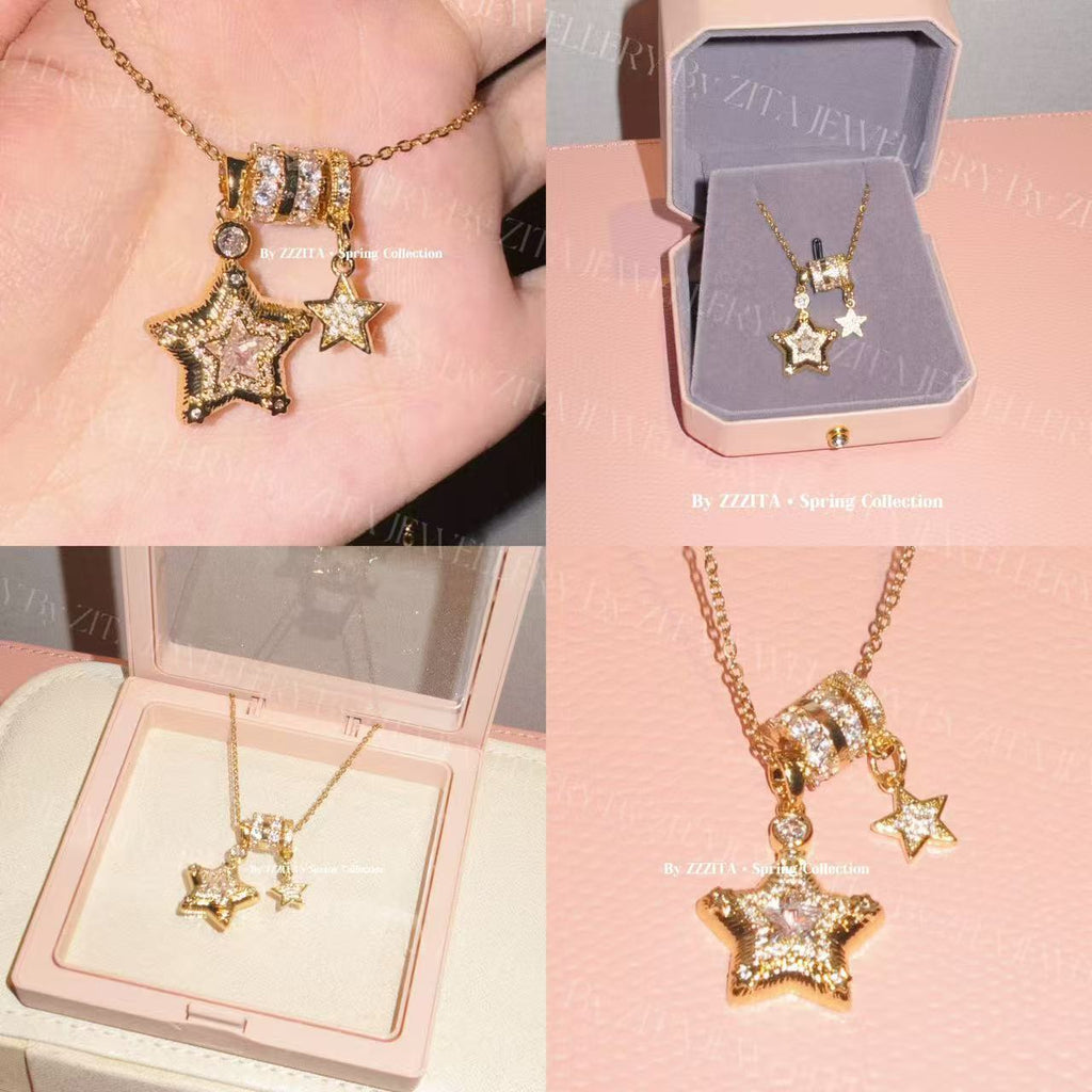 Korean Star Zircon Clavicle Chain, Elegant Trendy Daily Women Pendant Necklace