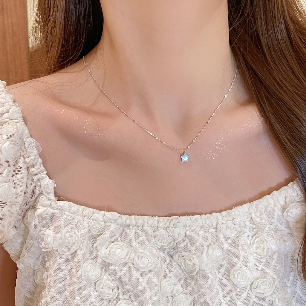 Original Design Aquamarine Meteor Necklace, Preppy Style Clavicle Chain, Luxury Elegant 925 Silver Jewelry
