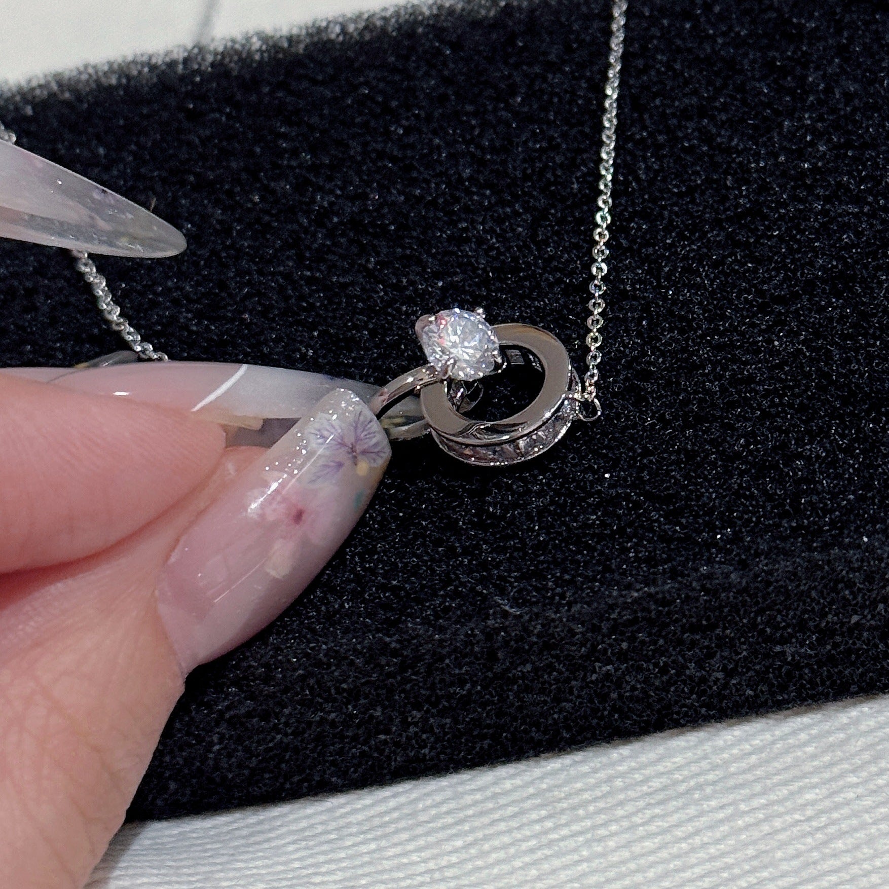 Double Interlocked Ring Pendant Necklace, Elegant Luxury Women Daily Fashion Necklace