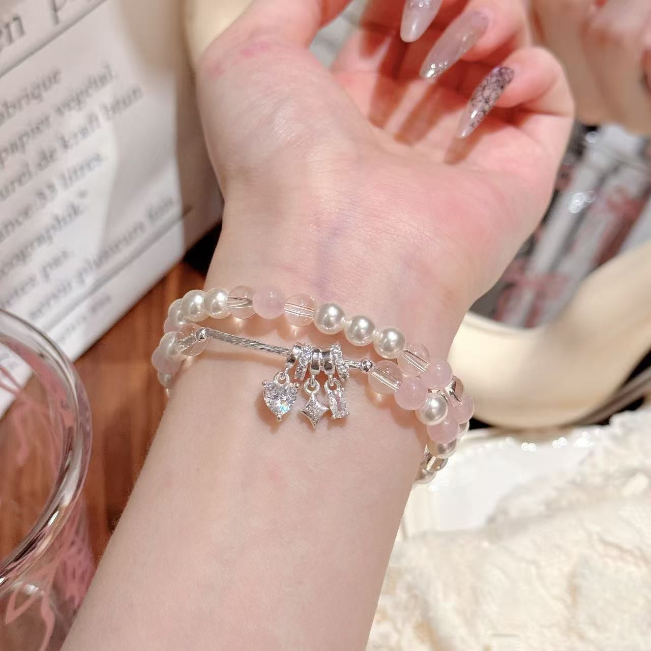 Women Classic Pearl Beaded Bracelets Chic Bow Design Niche High-end Fresh Sweet Delicate Versatile Daily Wrist Jewelry