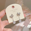 Butterfly Tassel Cat's Eye Stone Drop Earrings, S925 Sterling Silver Posts, Luxury Dainty Elegant All-match Stud Earring