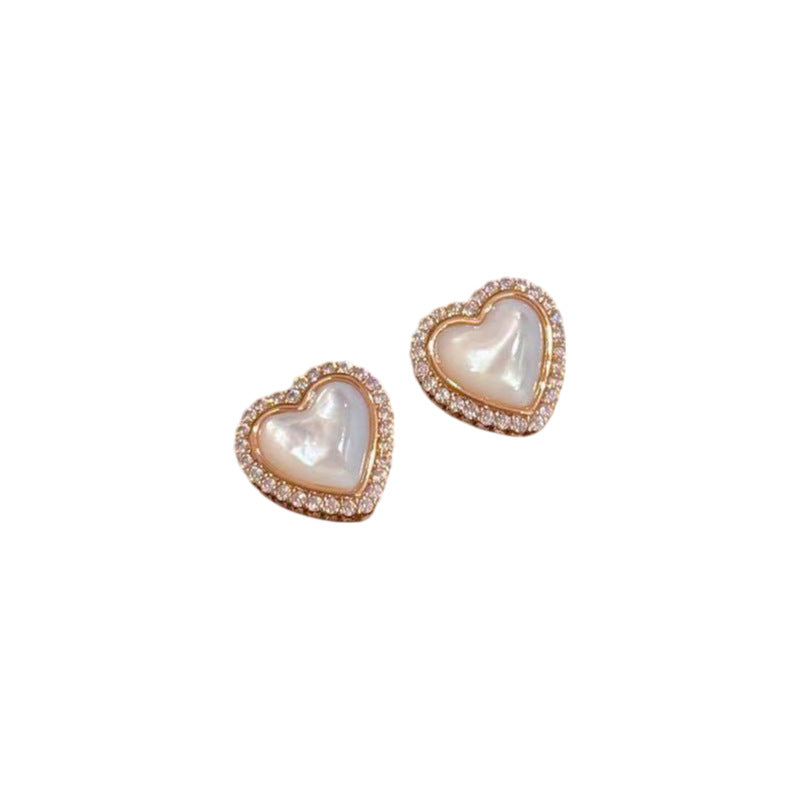 Light Luxury Heart Earrings, Curved Shell Stud Earrings with S925 Silver Needle, Sweet Exquisite Temperament Versatile Ear Jewelry
