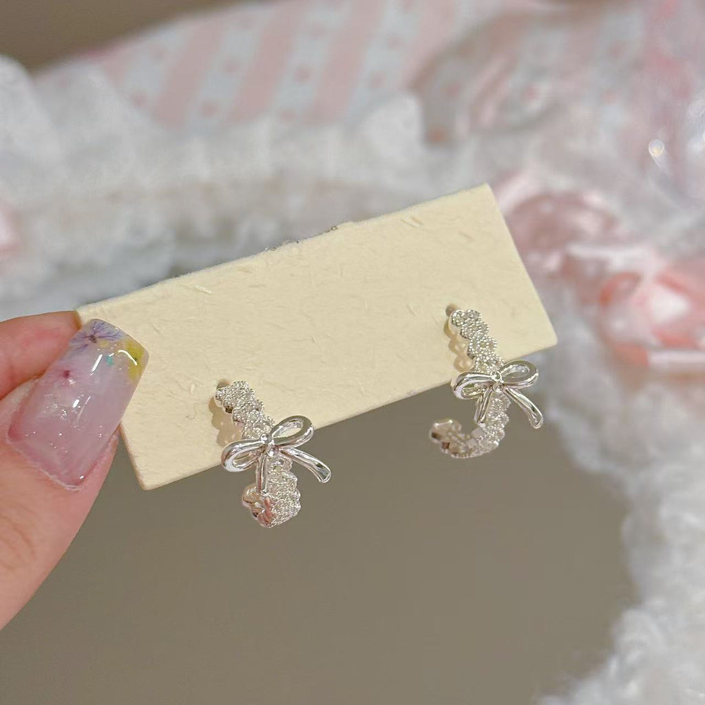Lace Bow Stud Earrings, Sweet Luxury Versatile Earrings for Daily Wear
