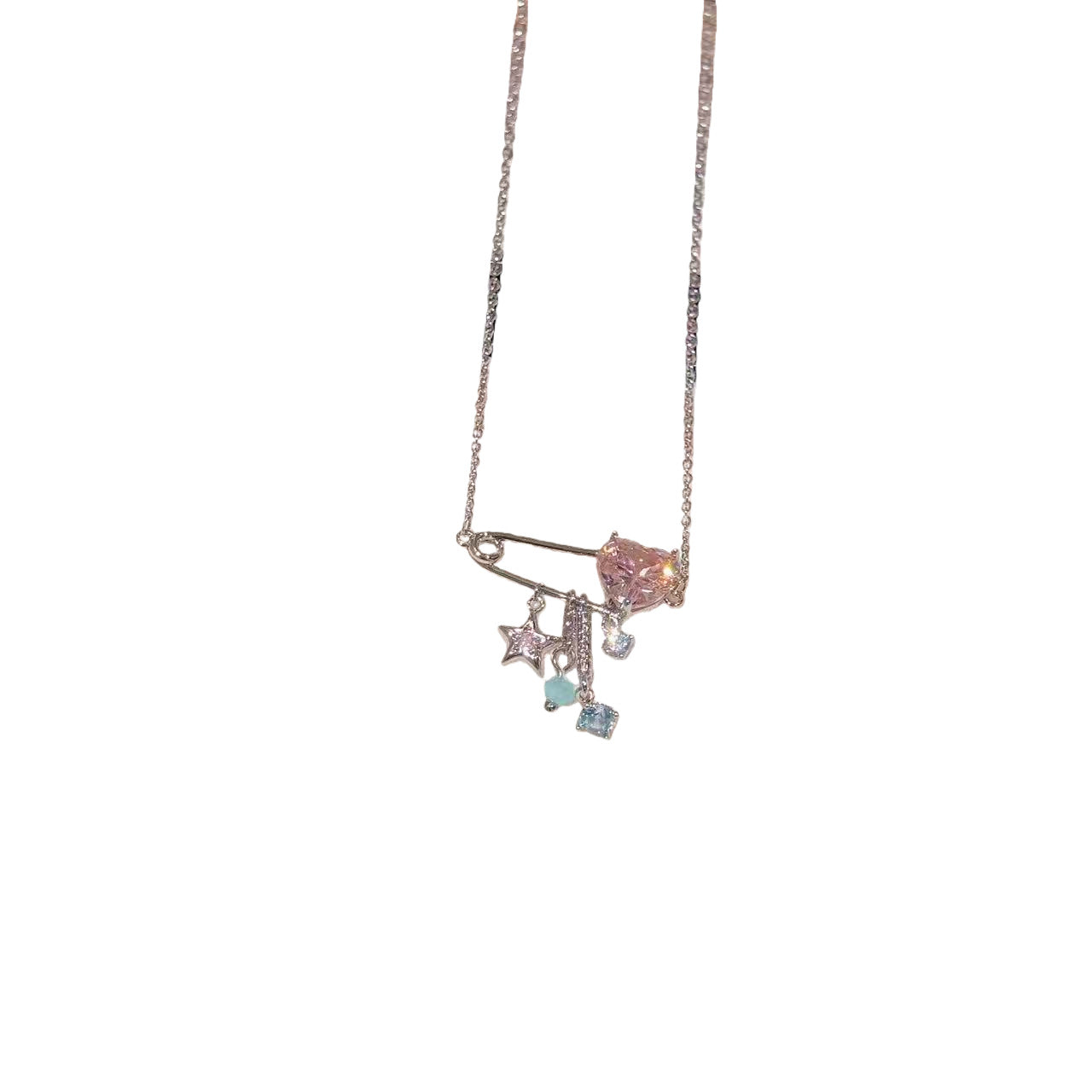 Sparkling Zircon Heart Paperclip Star Necklace Elegant Luxury Sweet Clavicle Chain