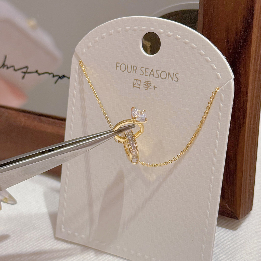 Double Interlocked Ring Pendant Necklace, Elegant Luxury Women Daily Fashion Necklace