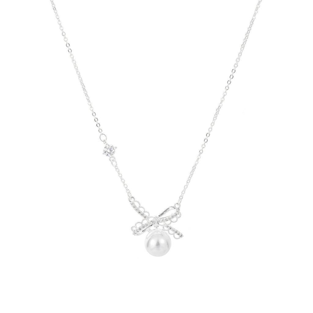 Lace Bow Pearl Clavicle Necklace, Noble Luxury Elegant Daily Fashion Jewelry