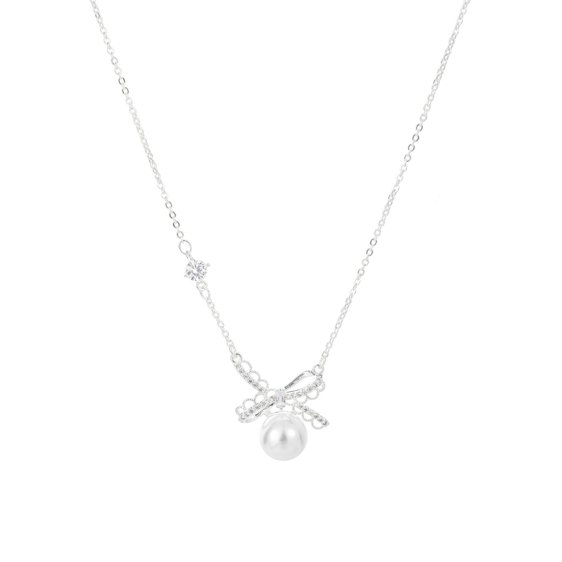 Lace Bow Pearl Clavicle Necklace, Noble Luxury Elegant Daily Fashion Jewelry