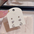 Shining Heart Star Stud Earrings 3Pcs Set, Luxury Elegant Dainty Gentle Temperament Ear Jewelry