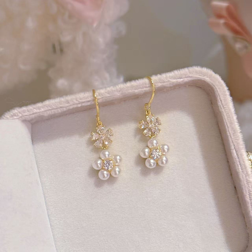 Bloom Flower Pearl Luxury Stud Earrings Sweet Women Fashion Earring