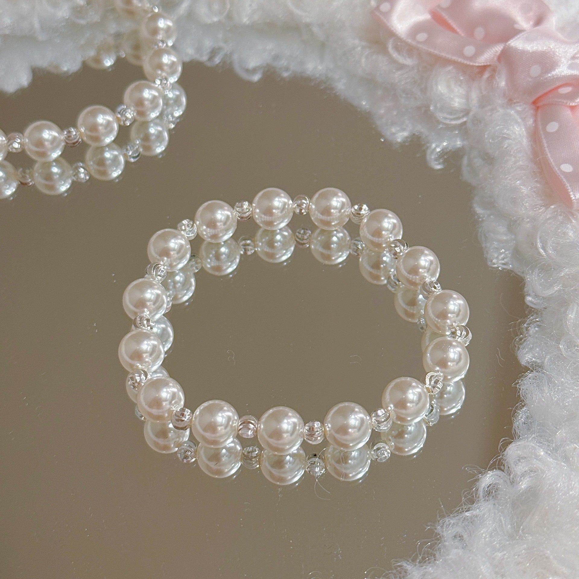 Korean Style Pearl & Broken Silver Bracelet, Luxury Elegant Wrist Jewelry, Minimalist Delicate Versatile Daily Bangle for Women