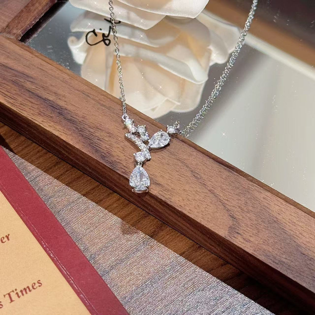 Luxury Water Drop Necklace, Korean Style Shiny Clavicle Chain, Exquisite Niche All-match Fashion Pendant Jewelry