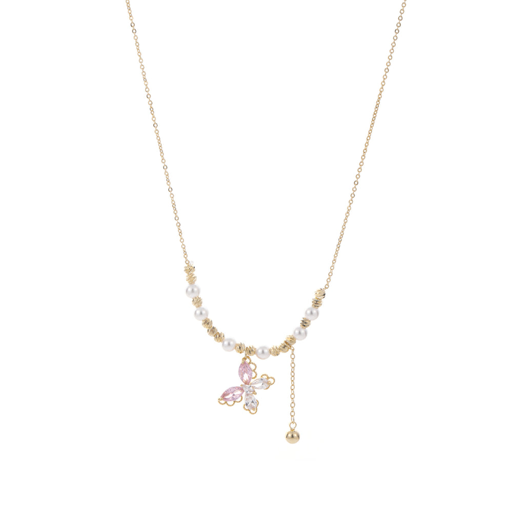 Exquisite Lace Tassel Necklace, French Butterfly Pearl Clavicle Chain, Elegant Luxury Fresh Sweet Jewelry For Daily Wear