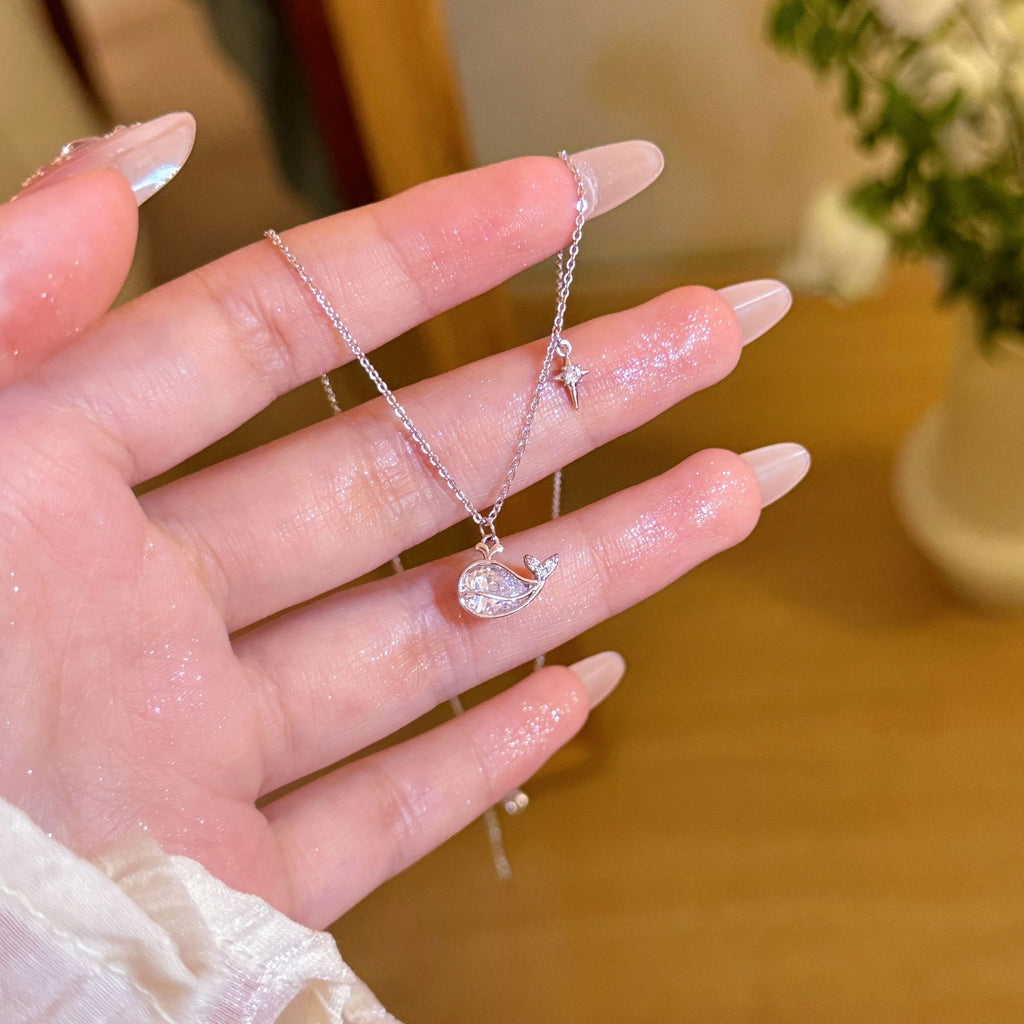 Lovely Dolphin Whale Pendant Necklace, Delicate Personalized Accessories, Elegant Daily Clavicle Chain