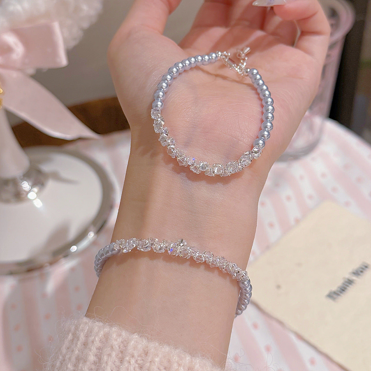 Diamond Encrusted Pearl Bracelet, Light Luxury Cold Style Elegant Stylish Daily Matching Women Hand Accessories