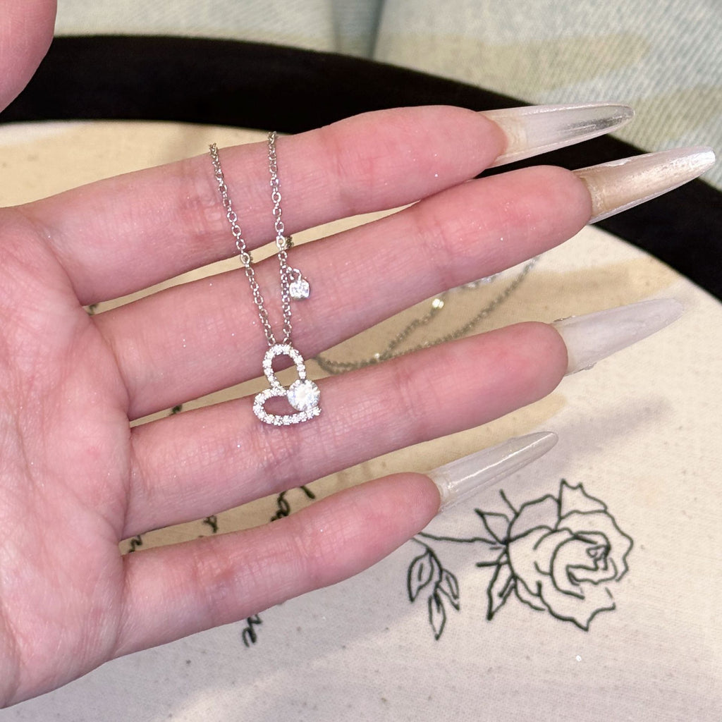 Heart Cubic Zirconia Necklace, Minimalist Dainty Luxury Clavicle Chain, Trendy European American All-match Women Jewelry