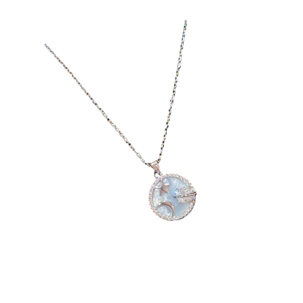 Hot Selling Moon Star Pendant Necklace with Natural Shell, Luxury Dainty Elegant Clavicle Jewelry